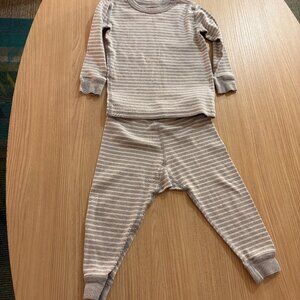 Hanna Andersson Moon and Back Striped Pajama Set 85 CM 2T Gray White 100% Cotton
